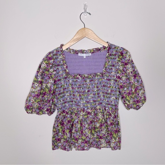 English Factory FLORAL PUFF SLEEVE SMOCKED TOP boho summer vacation event - Picture 2 of 10